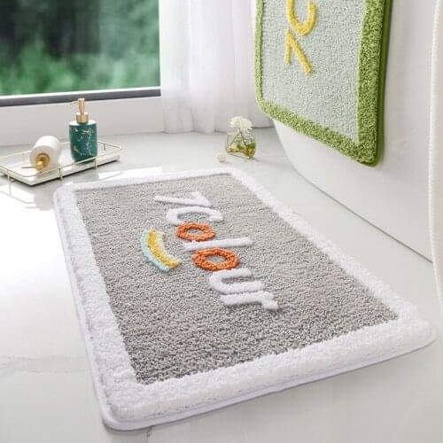 Bath Mat Cute Cartoon Smiling 7Colour Flocking Floor Mats Home Bathroom Non-Slip Carpet Rugs Bedroom Kitchen Absorbent Door Mat