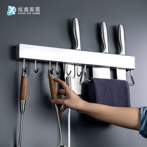Stainless Steel Knife Holder 304 Creative Kitchen Wall Hanging Free Punch Knife Hanger Pendant Household Cooking Storage Rack