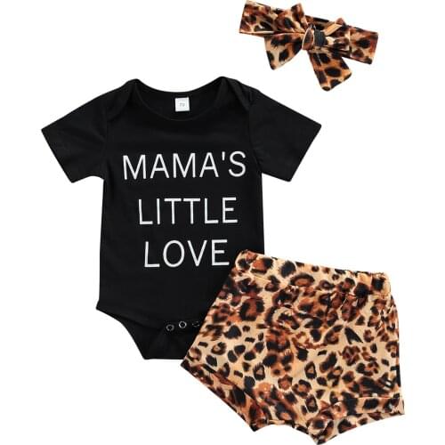 OPPERIAYA Baby Girls Three-piece Summer Cotton Clothes Casual Set Black Round Collar Short Sleeve Bodysuit Shorts and Headdress