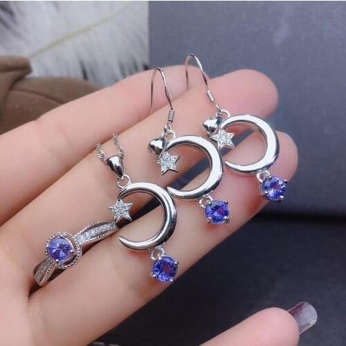 Best Gift Real and Natural Natural Tanzanite Set 925 Sterling Silver 1 tanzanite pendant, 1 tanzanite ring, 2 tanzanite earrings