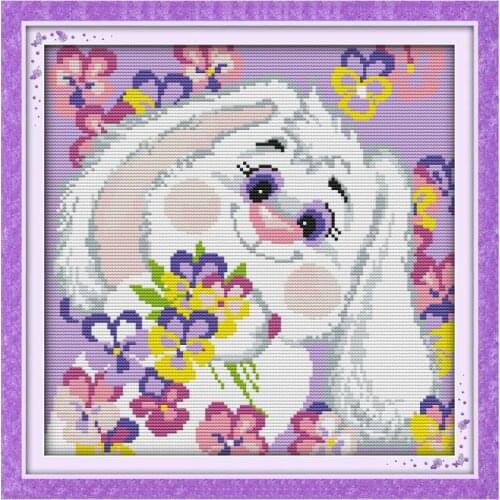 Joy Sunday Cross Stitch Stamped Kits A Lovely White Puppy 11&14CT Cartoon Patterns DIY Cross-stitch Embroidery Needlework Sets