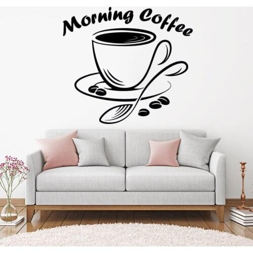 Morning Coffee Wall Art Decal Modern Logo Window Sign Vinyl Decor for Restaurant Coffee Bar House Shop Kitchen Room Decor HY1415