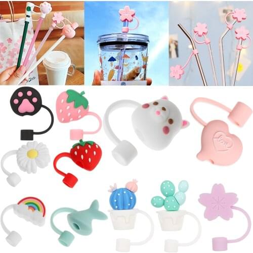 New Silicone Straw Plug Reusable Drinking Dust Cap Cartoon Plugs Tips Cover Kitchen Glass Cup Drinkware Home DIY Accessories