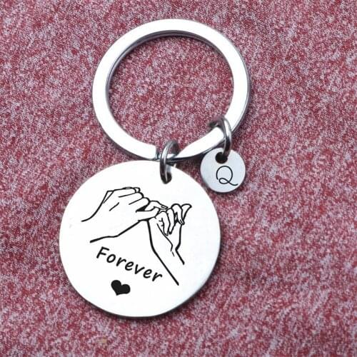 Stainless Steel Couple Keychain Forever Pull Hook Letter Key Chain Round Card Key Pendant Decoration