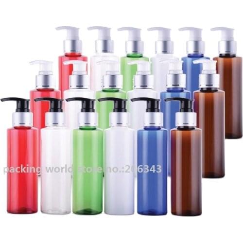 100ml plastic PET BOTTLE with black/transparen/white pressp pump, matt silver collar for lotion, serum shampoo gel scrub using