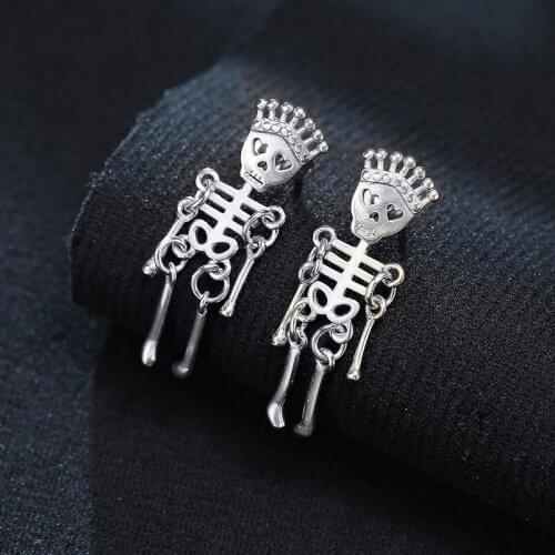 Skeleton Drop Earring for Men Stainless Steel Skull Punk Earring Mens Jewelry