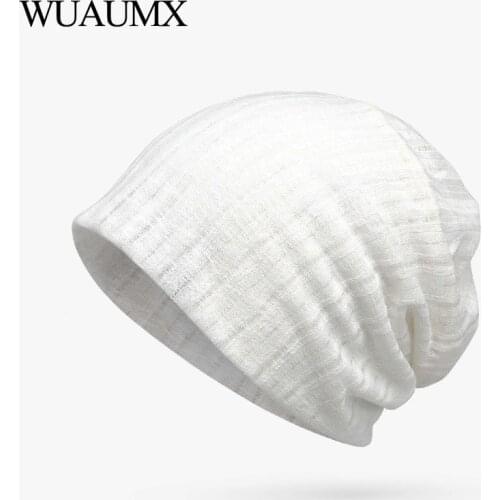 Wuaumx Fashion Solid Beanies Hats For Women Spring Summer Turban Hats Headwear Hedging Cap Breathable Skullies Beanies Ladies