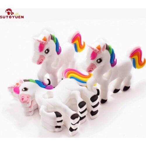 10pcs SUTOYUEN Silicone Baby Necklace Unicorn Pendant Bpa Free DIY Chewable Baby Jewelry Toys Accessories Teething Necklace