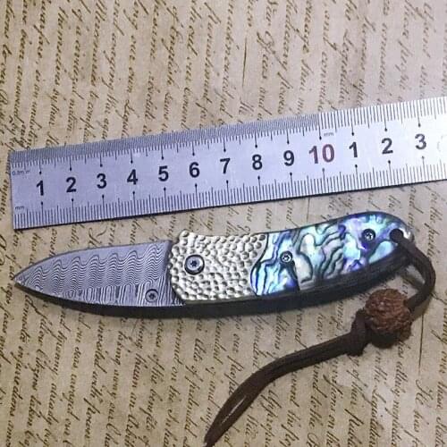 Damascus Folding knife Handmade forged knife hunting knife 60HRC Abalone shell handle with Portable knife Tools Sharp Outdoor