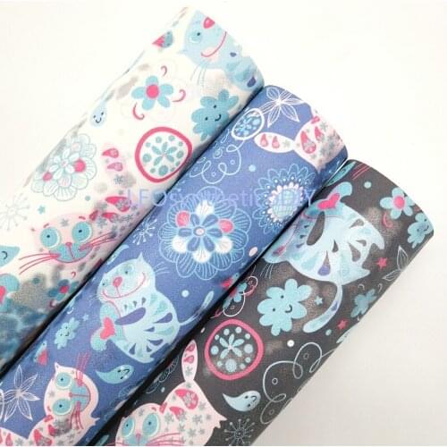 1PC 21X29CM Cat Printed Faux Leather Fabric, Synthetic Leather Fabric Leather Sheets, PU For Making Bows LEOsyntheticoDIY T34C