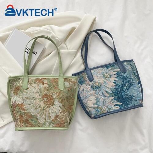 Vintage Women Lotus Oil Printing Canvas Handbag Tote Shopping Bag Casual Ladies Small Purse Pouch 2pcs Composite Bags