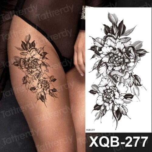 Temporary tattoos woman thigh forearm sleeve tatoo for women body art stickers flowers snake sexy girls tattoo black waterproof