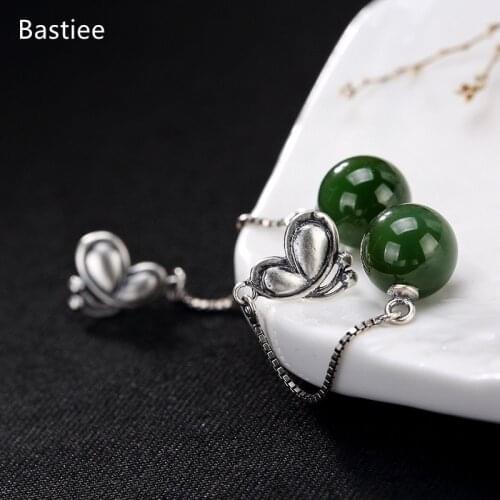 Bastiee Ethnic Jewelry For Women Silver 925 Jewelry Inlaid Jade Jewelry Dangle Earrings Korean Earrings Long Earrings