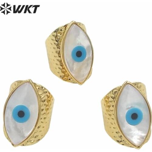 WT-R312 WKT Wholesale natural shell women rings evil eye shape white shell adjustable rings for women jewelry making