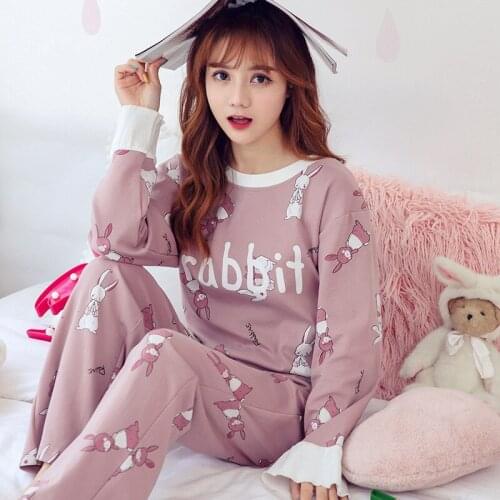 Tony&Candice Cotton Printing Lapel Top + Long Pant 2 Piece Sets Pajamas Set For Women Cute Sleepwear Girls Pyjama Outerwear