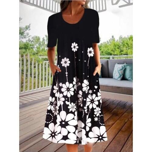 Womens Fashion Personalized Floral Print Half Sleeve Dress Women Boho Floral Print Sundress Female Party Dress Vestidos