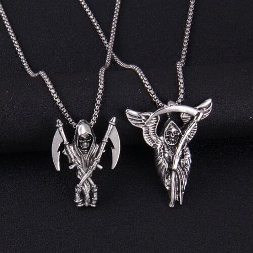 Grim Reaper Death God Skull Sickle Necklace Vintage Pendants Friends Gift Neck Chain Kpop Punk collar for Men Women Jewerly