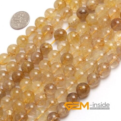 Gold Rutilated Quartzs Beads :10mm 6mm Round beads DIY Loose Beads For Bracelet Making Strand 15" wholesale ! Free Shipping