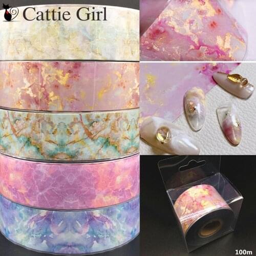 1Roll 100M Pink Green Marble Stone Foils Nail Foils Paper Nail Art Transfer Sticker Nail Art Decal Nails Accessories A