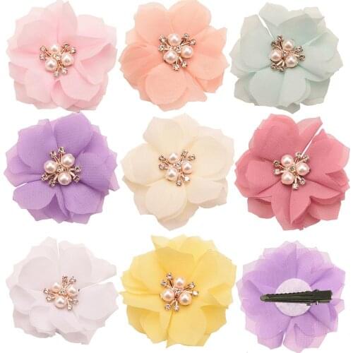 144PCS wholesale Chiffon Flower Boutique Hair Flower Hair Accessories for Baby girls Hairclip Hairbow Barrettes DIY Supplies