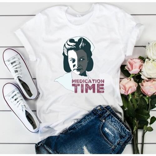 2020 One Flew Over The Cuckoos Nest Its Medication Time Shirt Nurse Ratched Graphic Tee Cool Movie T-shirt