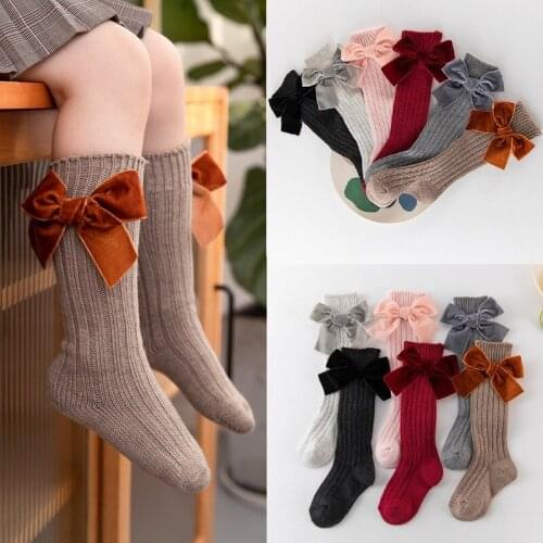 2021 Winter Kids Socks Toddlers Girls Big Bow Socks Knee High Long Soft Christmas Socks 100% Cotton Baby Warm Leg Warmers