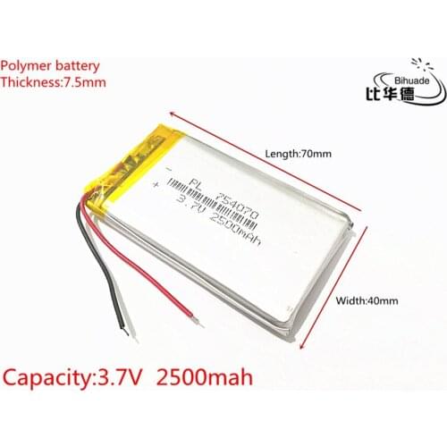 3.7V 2500mAh 754070 Lithium Polymer Li-Po li ion Rechargeable Battery cells For Mp3 MP4 MP5