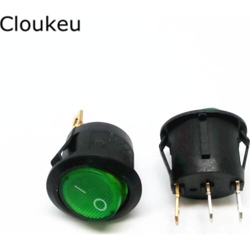 5Pcs 20MM Rocker Switch Round Green With lamp 220V KCD1-105N 3Pin 2File Seesaw Power switch 6A250V