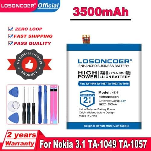 LOSONCOER HE 351 HE351 3500mAh Battery For Nokia 3.1, TA-1049, TA-1057, TA-1063, TA-1070, TA-1074 Lithium Polymer Batteries
