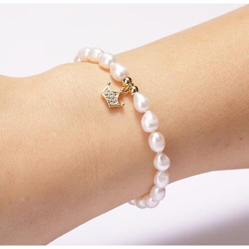 1pcs 5pcs Natural Freshwater Pearl Bangle Rainbow CZ Crown Tiny Multi-style Accessories Pendant Unisex Charms Bracelet Jewelry