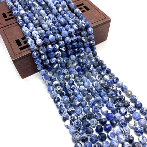 Natural Stone Faceted Round Beads 6mm Blue Stone Round Beads for DIY Jewelry Handmade Bracelets Necklaces Jewelry Accessories