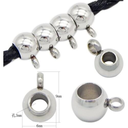 50Pcs Stainless Steel Big Hole Beads Pendant Clasp for Jewelry Making Hanging Connector Diy Leather Rope Cord Bracelet Finding
