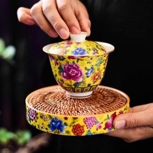 Jingdezhen Tea Tureen 160ml Exquisite Enamel Ceramic Porcelain Tea Bowl Master Cup Kung Fu Teaware Gaiwan Base Collection Gift