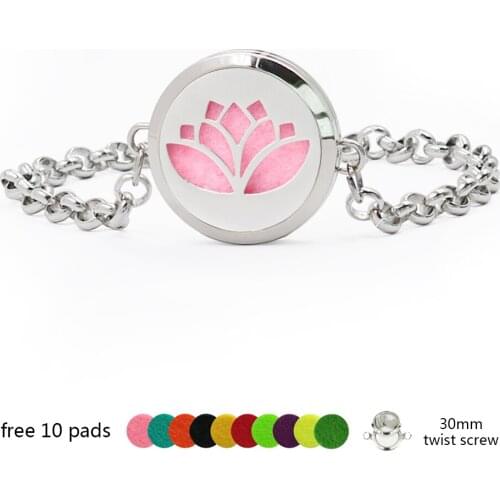 Lotus 316L Stainless Steel 30mm Screw Aromatherapy Essential Oils Perfume Diffuser Locket Bracelets For Women With Felt Pads