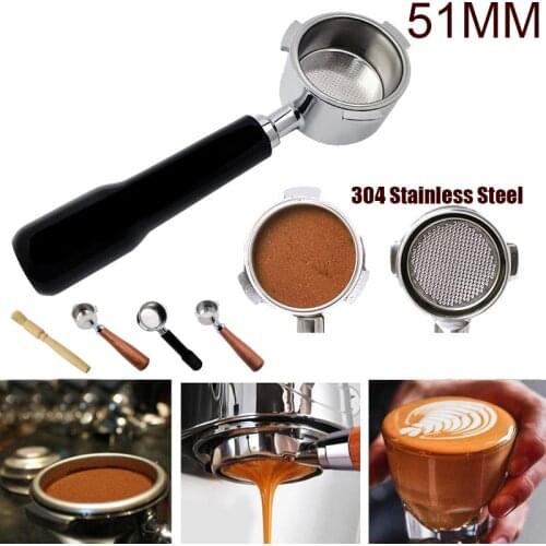 51mm Coffee Bottomless Portafilter For Filter Basket Stainless Steel Replacement Espresso Machine Accessory