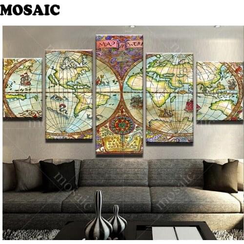 DIY 5d full square diamond embroidery Constantine World Map 5pcs diamond painting Cross Stitch mosaic picture office decor
