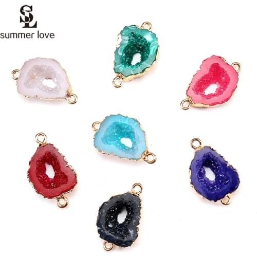 10PCS Fashion Resin Stone Connector Pendant Diy Making Fake Druzy Drusy Earrings Bracelet Necklace Charm 2 Hole Jewelry Findings