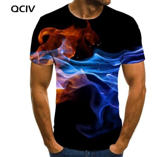 QCIV Colorful T-shirt Men Flame Funny T shirts Abstract Anime Clothes Graphics Tshirt Printed Short Sleeve Hip hop Fashion Style