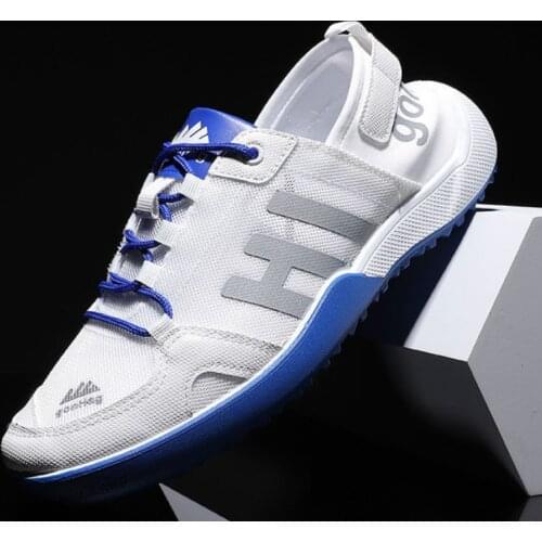 Coslony Mesh shoes men summer Breathable Hollow Casual Shoes Lightweight Mens Casual Sneakers blue Rubber Male Flat trend shoes