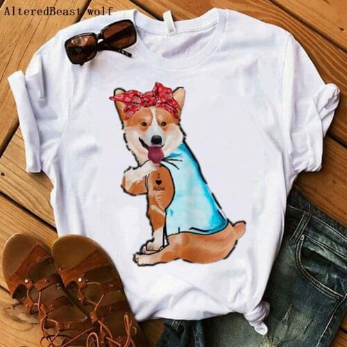 Corgis Dog I Love Mom Tshirt Women Harajuku O-neck Short Sleeve Summer Mama Bandana T-shirt Tops Funny Female Clothing T Shirt