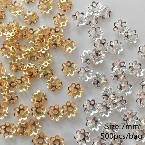 7mm Metal receptacle Silver Gold plated beads Hollow out pattern bead tap spacers of beads for Jewelry making 500pcs/bag