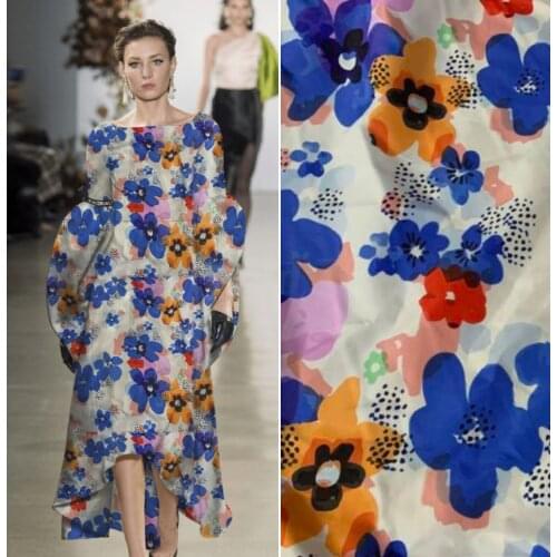 Fashion brand blue digital printing fabric high-end clothing custom materials handmade diy sewing materials