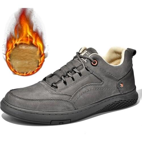 Winter Men Casual Shoes Genuine Leather Plush Warm Shoes Outdoor Male Flats with Fur Non-Slip Footwear High Quality Shoes