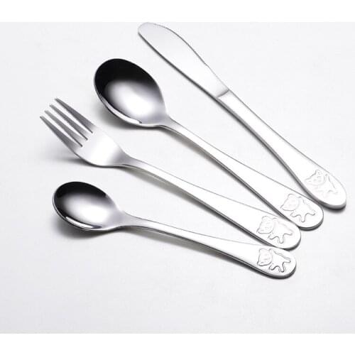 4Pcs Children Tableware Set Stainless Steel Cutlery Child Panda Quality Kids Dinner Knives Forks Sets Food Dining Dinnerware Set