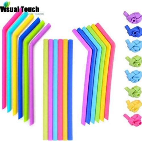 Visual Touch Set of 6Pcs Reusable BPA Free Silicone Straws Silicone Straws Drinking Cleaning Brush Straws Party Supplies