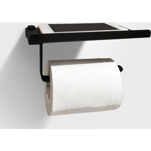 Wall Mounted Toilet Paper Holder Black Paint Double Tissue Holder Toilet Shelf Space Aluminum Material Bathroom Product