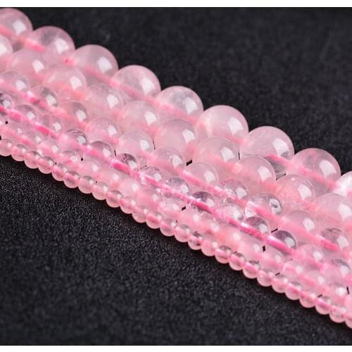 Natural Powder Rose Quart Stone Pink Crystal Round Loose Beads Ball 4/6/8/10/12MM Handmade Jewelry charm Bracelet Making DIY