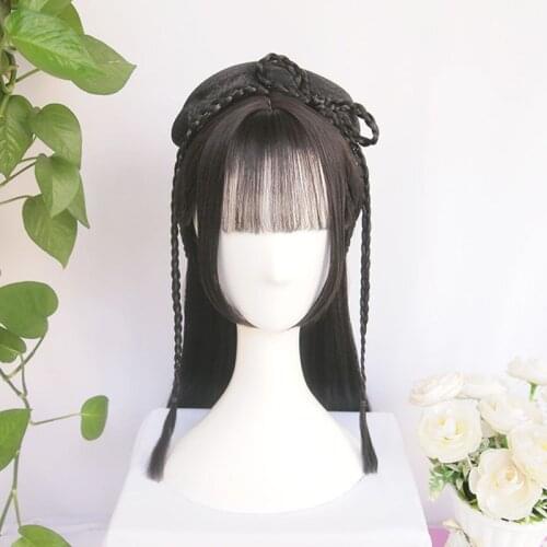 Vintage wig Chinese Ancient Style Wig Modelling wig Hair ornament Hanfu Braids of hair Air bangs The whole wig Custom product