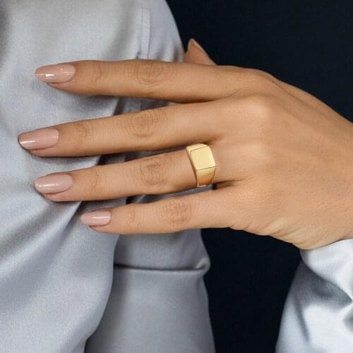 Smooth Square Signet Pinky Ring Dainty Lightweight Statement Party Lady Female Finger Rings