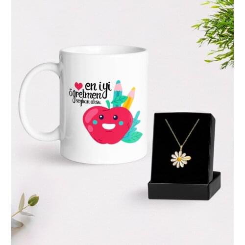 Personalized Best Teacher Mug And Daisy Necklace Gift Seti-11